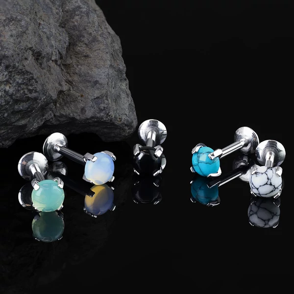 A & ONE Ezüst Színű 316L Orvosi Acél Egyenesszárú Labret Piercing Fekete Kővel