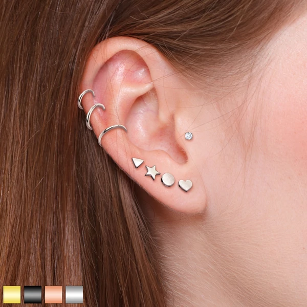 8 Darabos Fekete Színű Ovosi Acél Fül Piercing Szett