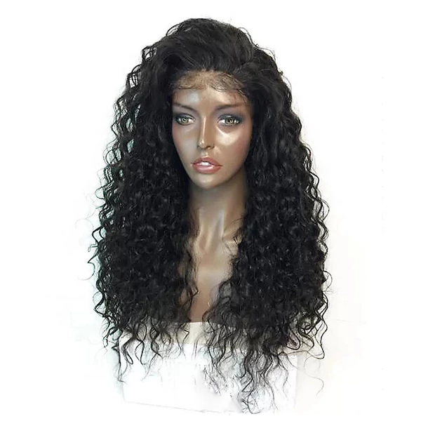 Fekete Színű Göndör Lace Front Szintetikus Paróka 65 cm
