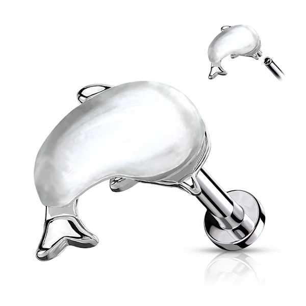 A & ONE Ezüst Színű 316L Orvosi Acél  Piercing Delfin Formájú Opállal
