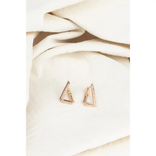 A & ONE  Aranyozott Réz Háromszög Alakú Fülbevaló Cirkónia Kövekkel