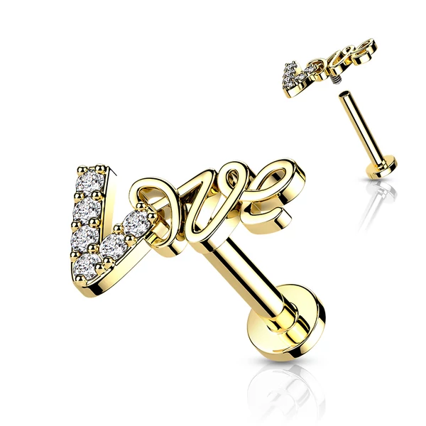 A & ONE Arany Színű 316L Orvosi Acél Love Felirattal Díszített Egyenesszárú Labret Piercing