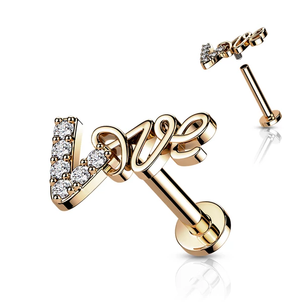 A & ONE Rosegold Színű 316L Orvosi Acél Love Felirattal Díszített Egyenesszárú Labret Piercing