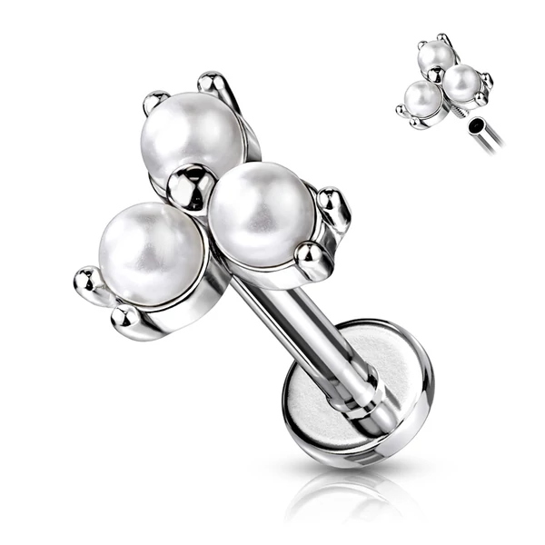 A & ONE Ezüst Színű 316L Orvosi Acél Egyenesszárú Labret Piercing Apró Gyöngyökkel Díszítve
