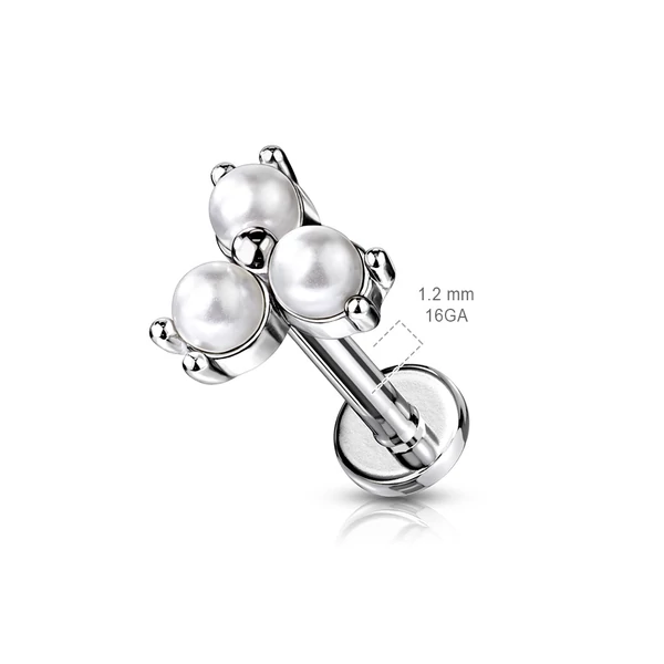 A & ONE Ezüst Színű 316L Orvosi Acél Egyenesszárú Labret Piercing Apró Gyöngyökkel Díszítve