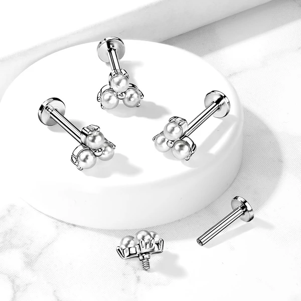 A & ONE Ezüst Színű 316L Orvosi Acél Egyenesszárú Labret Piercing Apró Gyöngyökkel Díszítve