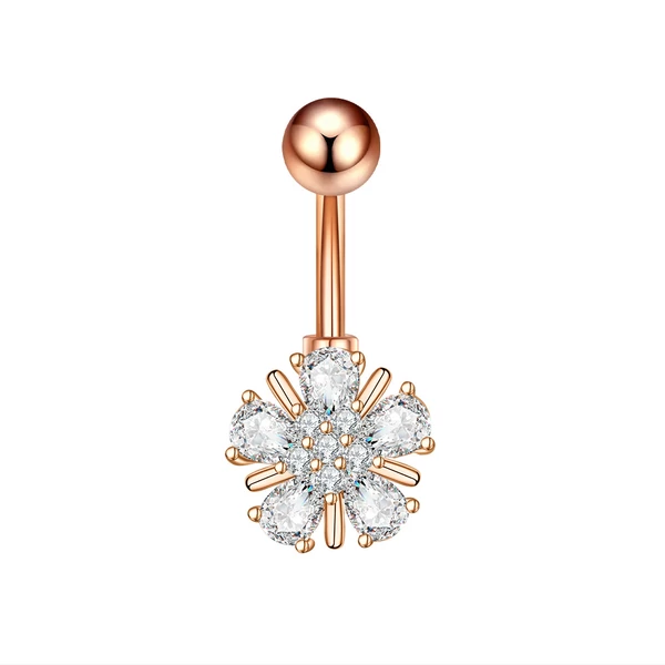 A & ONE Rosegold Csillogó Cirkónia Kövekkel Díszített Rozsdamentes Acél Köldök Piercing