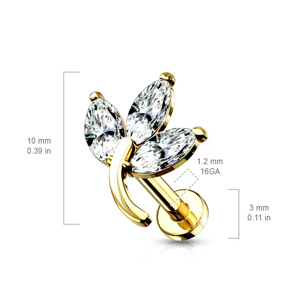 A & ONE Ezüst Színű Levél Mintával Díszített 316L Orvosi Acél Egyenesszárú Labret Piercing