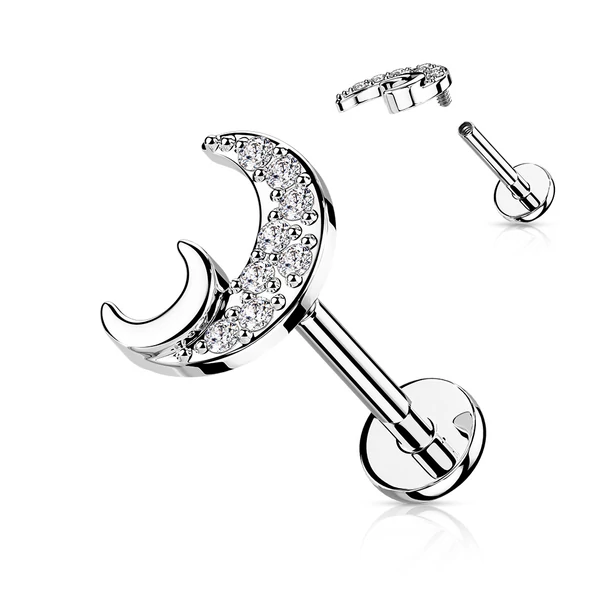 A & ONE Ezüst Színű Holddal Díszített 316L Orvosi Acél Egyenesszárú Labret Piercing