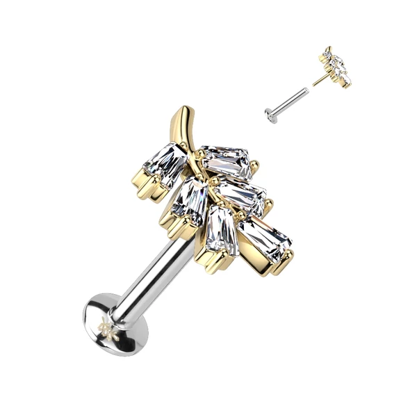 Arany Színű 316L Orvosi Acél Egyenesszárú Labret Piercing Cirkónia Kövekkel