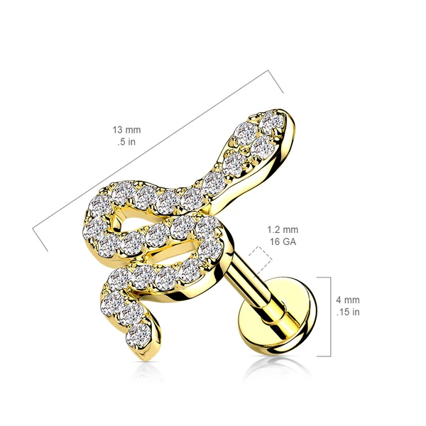 Kígyó Alakú 316L Orvosi Acél Egyenesszárú Labret Piercing