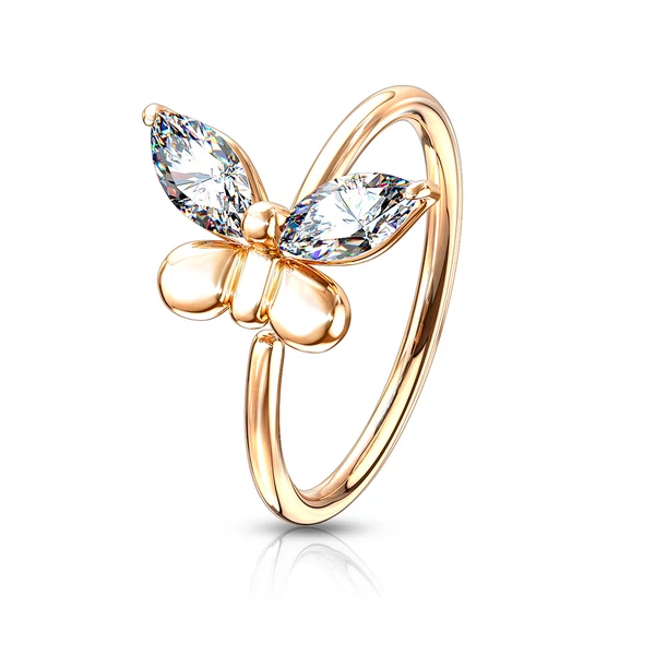 Rosegold Színű Sárgaréz Orr- És Fülpiercing Pillangóval