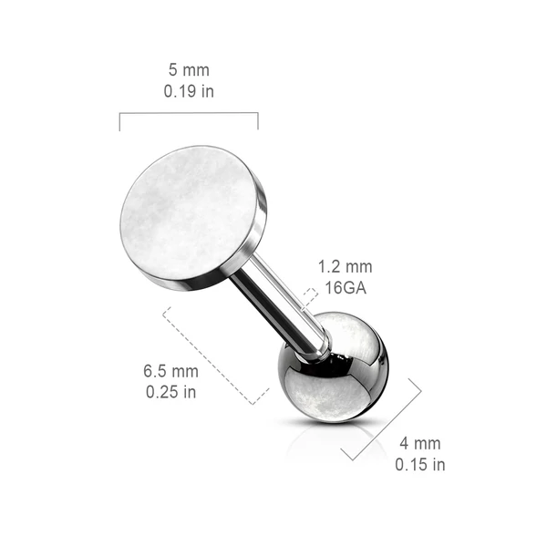 Fekete 316L Orvosi Acél Egyenesszárú Labret Piercing
