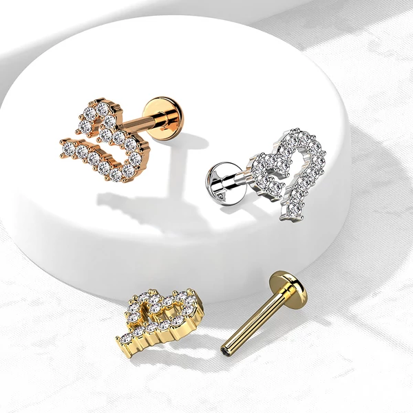 Csillogó Szívvel Díszített 316L Orvosi Acél Egyenesszárú Labret Piercing