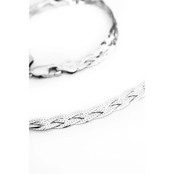 Fonott Szemekből Álló 3 Szálas S925 Ezüst Nyaklánc