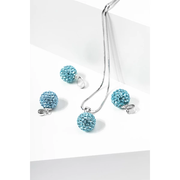 Csillogó Kék Színű Swarovski Kövekkel Díszített S925 Ezüst Gömb Medál