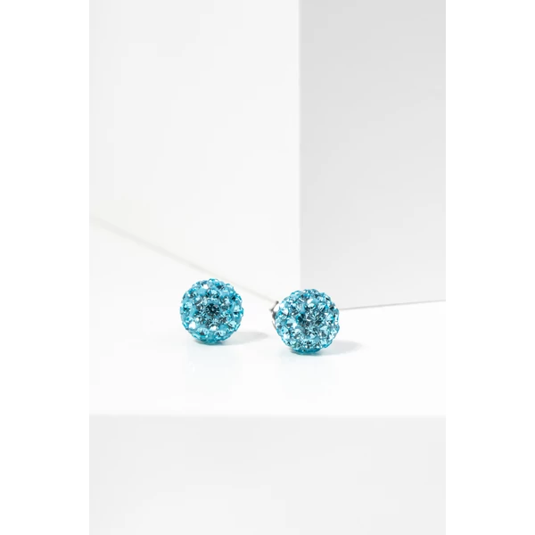 Kék Színű Swarovski Kövekkel Díszített Apró S925 Ezüst Gömb Fülbevaló