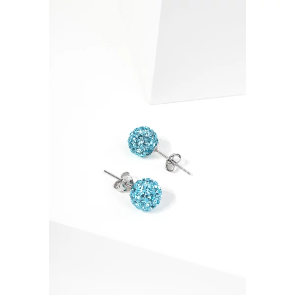 Kék Színű Swarovski Kövekkel Díszített Apró S925 Ezüst Gömb Fülbevaló