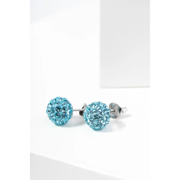 Kék Színű Swarovski Kövekkel Díszített Apró S925 Ezüst Gömb Fülbevaló