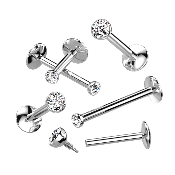Ezüst Színű Titánium Egyenesszárú Piercing, Csillogó Kövekkel