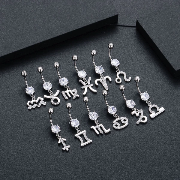A & ONE Ezüst Színű Rozsdamentes Acél Köldök Piercing Csillagjegy Medállal Halak