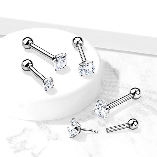 Ezüst Cirkónia Kövekkel Díszített Titánium Egyenesszárú Labret Piercing