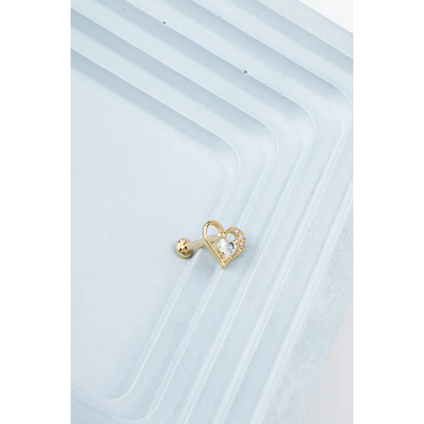 A & ONE Ródiumozott Arany Színű Orvosi Acél Szívecskés Arc Piercing Cirkónia Kövekkel