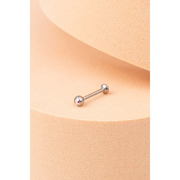 A & ONE Ezüst Színű 316L Orvosi Acél Egyenesszárú Labret Piercing Színjátszós Kővel