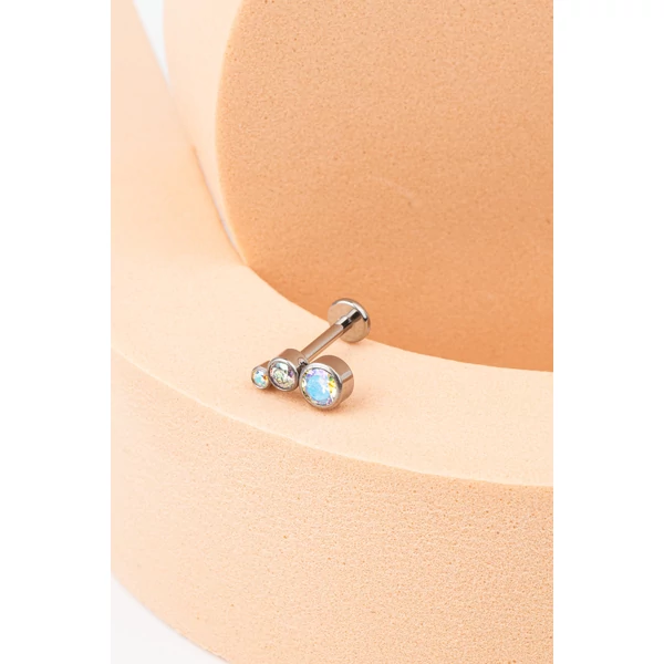 A & ONE Ezüst Színű Titánium  Egyenesszárú Labret Piercing Színjátszós Cirkónia Kövekkel