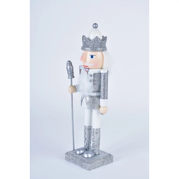 Ezüst Ruhás Fából Készült Diótörő Figura - 25 cm