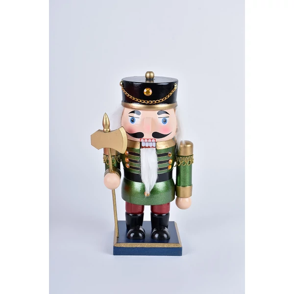 Zöld Ruhás Fából Készült Diótörő Figura - 25 cm