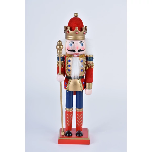 Piros Ruhás Fából Készült Diótörő Figura - 30 cm