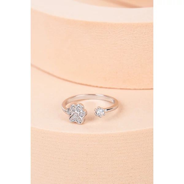 S925 Állítható Ezüst Gyűrű Csillogó Mancs Díszítéssel