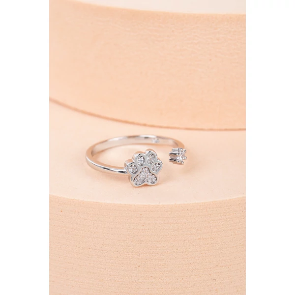 S925 Állítható Ezüst Gyűrű Csillogó Mancs Díszítéssel