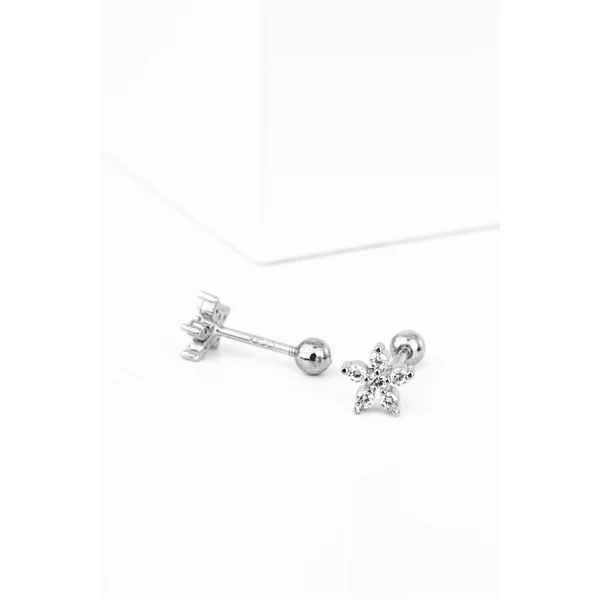 S925 Ezüst Virág Alakú Barbell Piercing Cirkónia Kövekkel -1db