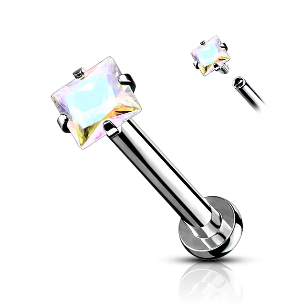 A & ONE Ezüst Színű 316L Orvosi Acél Labret Piercing Színes Cirkónia Kővel