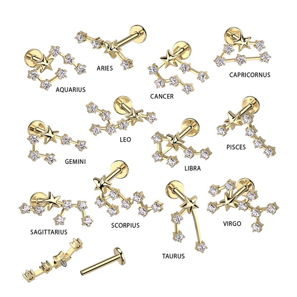 A & ONE Arany Színű 316L Orvosi Acél Labret Piercing Vízöntő Csillagjegy