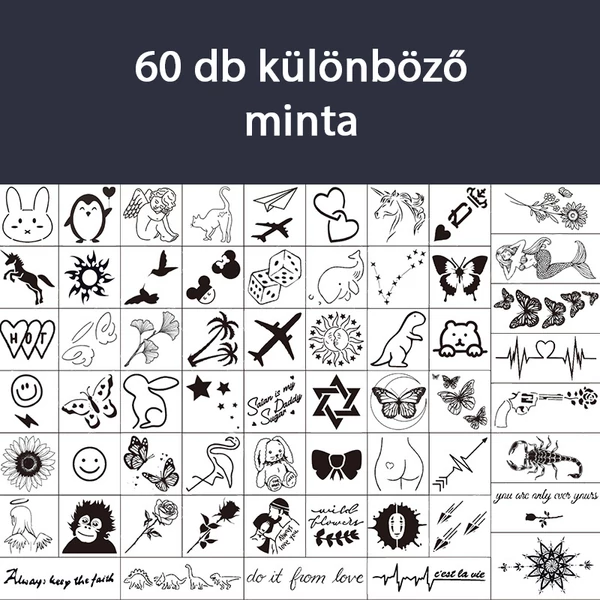 Növényi Alapú Tartós Matrica Tetoválás Készlet 60 db Mintával 