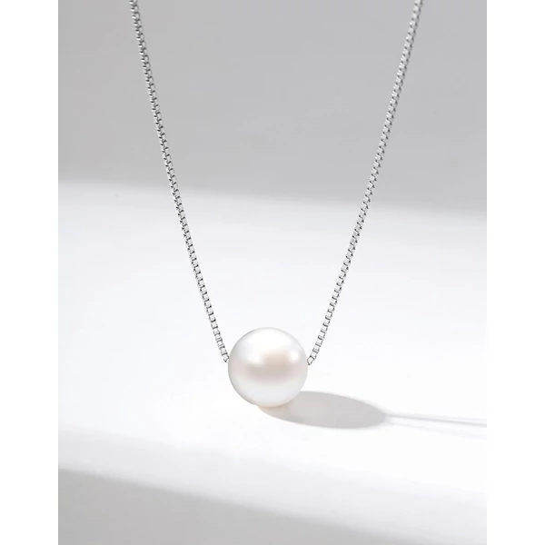 S925 Ezüst Nyaklánc Fehér Édesvízi Gyöngy Medállal