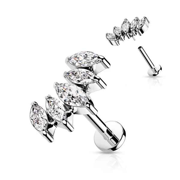 A & ONE Ezüst Színű 316L Orvosi Acél Labret Piercing Fehér Ovális Kövekkel