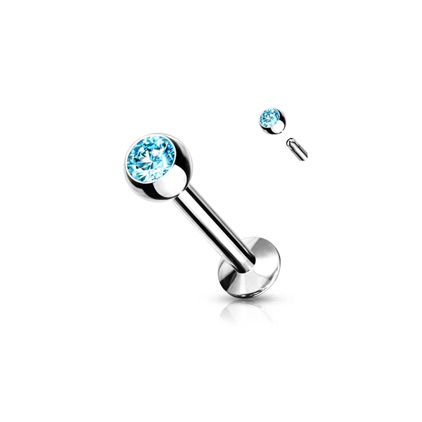 A & ONE Ezüst Színű 316L Orvosi Acél Egyenesszárú Labret Piercing Kék Kővel