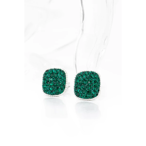 Sötétzöld Swarovski® Kristályokkal Kirakott S925 Ezüst Kocka Fülbevaló