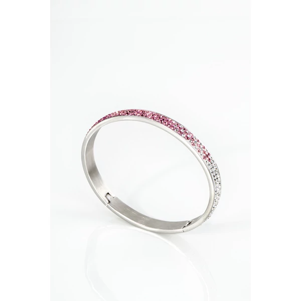 A & ONE Rozsdamentes Acélból Készült Rózsaszín-Fehér Swarovski Kövekkel Kirakott Karperec