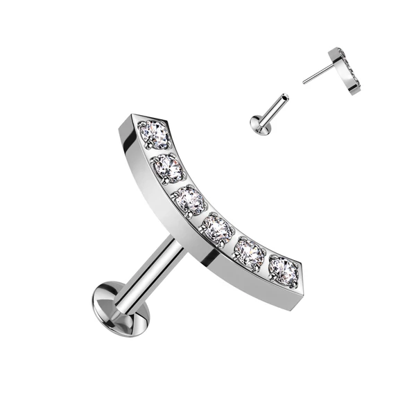 Ezüst Színű Íves 316L Orvosi Acél Egyenesszárú Labret Piercing Kövekkel