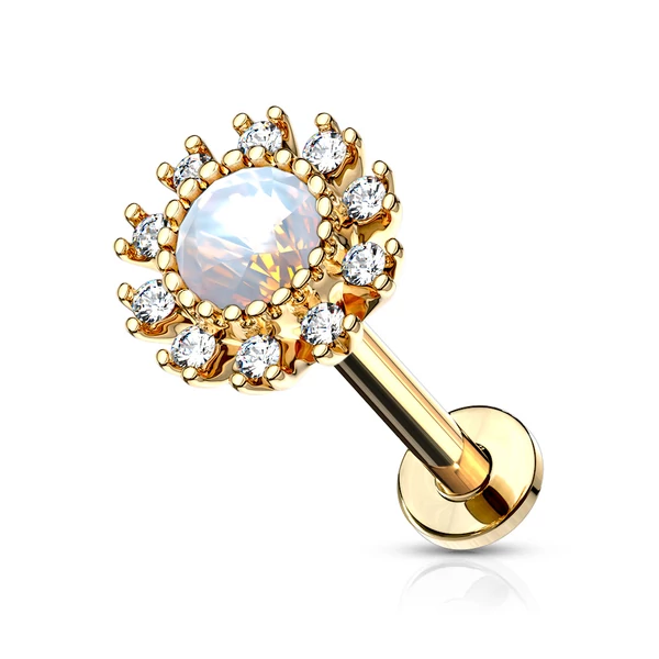 Arany Színű 316L Orvosi Acél Egyenesszárú Labret Piercing Virág Alakú Dísszel
