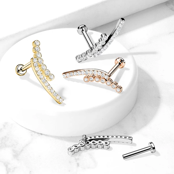 Arany Színű Hullámos 316L Orvosi Acél Egyenesszárú Labret Piercing Kövekkel