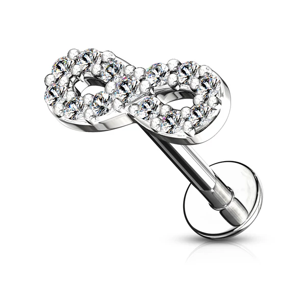 Ezüst Színű 316L Orvosi Acél Egyenesszárú Labret Piercing Kövekkel Díszített Végtelen Jellel