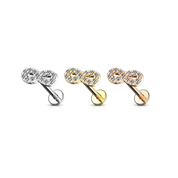 Ezüst Színű 316L Orvosi Acél Egyenesszárú Labret Piercing Kövekkel Díszített Végtelen Jellel