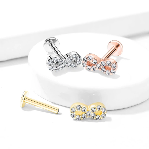 Ezüst Színű 316L Orvosi Acél Egyenesszárú Labret Piercing Kövekkel Díszített Végtelen Jellel