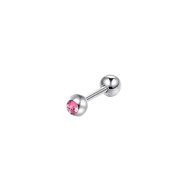 Ezüst Színű Rozsdamentes Acél Egyenes Szárú Piercing Pink Cirkónia Kővel